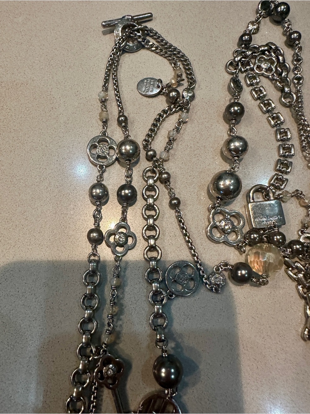 RARE henri bendel Layered Silver-Tone Multi-Chain Necklace with Charm Accents - Picture 5 of 6